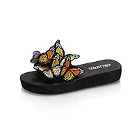 Summer Flat Slide Sandals For Womens Butterfly Platform Low Heel Comfy Nonslip Casual Beach Sandals