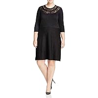 Vince Camuto Womens Knit Sheer Lace Yoke 3/4 Sleeve Jewel Neck Above The Knee Evening Sweater Dress