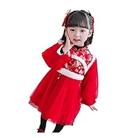 girls' Hanfu winter clothes,Chinese style Tang suit cheongsam dress,velvet and thickened children's clothing.