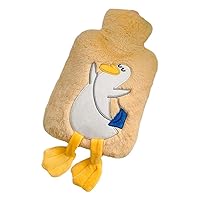 Hot Water Bottle with Cute Fleece Cover, Kawaii Hot Water Bag Plush Cover for Neck Shoulder Dysmenorrhea Pain Relief (Yellow)