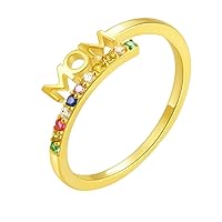 10k 14k 18k Real Gold Mom Rings – Custom Name Engraved Gemstone Stone Moissanite/Diamond Mother Ring- Mother Day Gift for Mother Daughter