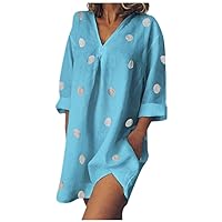 Summer Half Sleeve Dresses Womens Holiday Dot Print Pomisi Loose Party Dress