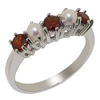 925 Sterling Silver Natural Garnet & Cultured Pearl Womens Eternity Ring - Sizes 4 to 12 Available
