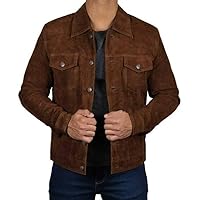 Logan Cowboy Style Brown Trucker Suede Leather Jacket for Mens
