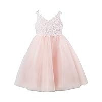 PLUVIOPHILY Ivory Lace Tulle Backless Wedding Flower Girl Dress Junior Bridesmaid Dress