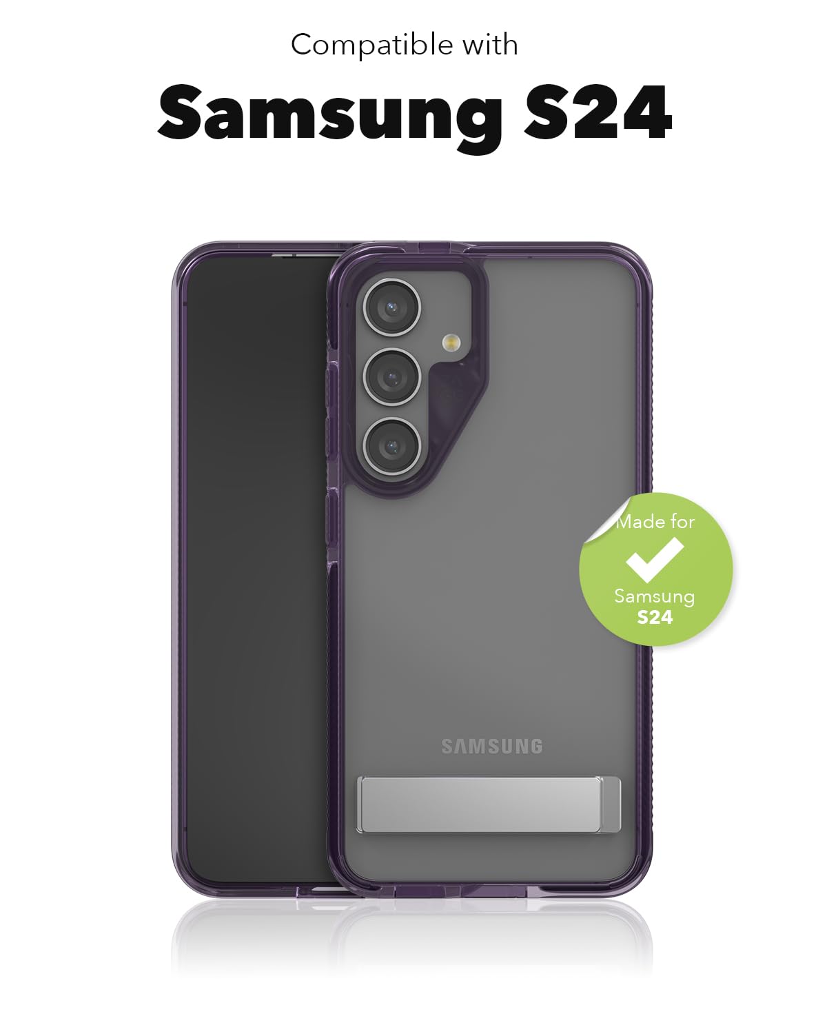 ZAGG Santa Cruz Samsung Galaxy S24 Case with Kickstand - Graphene-Enhanced, Drop-Resistant up to 13ft, Ultra Slim, Clear Case with Color Accents, Grape