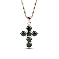 0.60 ctw Natural Round Emerald Cross Pendant 14K Gold. Included 18 inches 14K Gold Chain.