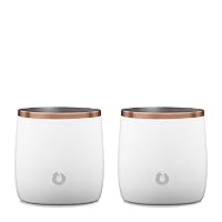 SNOWFOX Premium Vacuum Insulated Stainless Steel Whiskey Rocks Glass - Set of 2 - Old Fashioned, Whiskey, Lowball Glasses - Elegant Home Bartending - Beverages & Cocktails Stay Cold - White/Gold