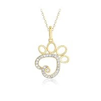 Round Cut White Diamond 925 Sterling Silver 14K Yellow Gold Over Diamond Heart Dog Paw Pendant Necklace for Women's