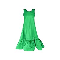 Women's Summer Dress Ladies Summer Loose Round Neck Sleeve Fold Dresses Loose WaistLong Dresses(Green,Medium)