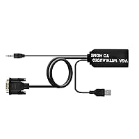 VGA to HDMI Adapter Cable with 3.5mm Audio and USB Cable for Computer, Desktop, Laptop, PC