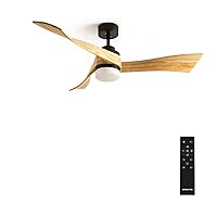 CREATE / Windlight Curve Ceiling Fan Black with Lighting and Remote Control, Natural Wood Wings / 40 W, Quiet, Diameter 132 cm, 6 Speeds, Timer, DC Motor, Summer Winter Operation