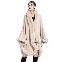 Faux Fur Collar Autumn Winter Overcoat Women Knit Cloak Cardigan Shawl