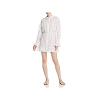 PAPER LONDON Womens White Lace Button Down Long Sleeve Crew Neck Mini Fit + Flare Dress 4