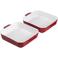 Ceramic Baking Dishes, Square Baking Pans with Handles, Lasagna Pans Deep, Brownie Pans for Cooking, Casserole Dishes, Cake Pans, Bakeware Set for Kitchen, Oven Safe, 8 x 8 inches, Set of 2,