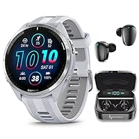 Wearable4U - Garmin Forerunner 965 Premium GPS Running and Triathlon 47mm Smartwatch with AMOLED Touchscreen Display, Titanium Bezel with Whitestone Silicone Band with Black Earbuds Bundle