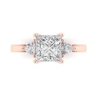 Clara Pucci 2.32 ct Princess Cut Synthetic Yellow Moissanite 18K Rose Gold 3 Stone Anniversary Wedding Designer Engagement Ring