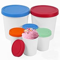 6pcs Ice Cream Storage Containers for Freezer Reusable Ice Cream Containers for Ice Cream with Lid Leak-Free 2x Ice Cream Pint Containers (1 Quart Each) & 4x Ice Cream Tub (6oz Each)