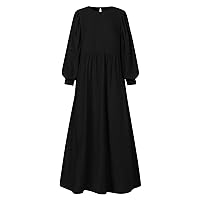 Women's Summer Dresses 2023 Solid Soft Loose Robe Breathable Long Sleeve Middle Dress Muslim Robe, S-5XL