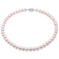 JYX Pearl Necklace Set 10-11mm White Freshwater Pearl Necklace Bracelet and Earrings Jewelry Set