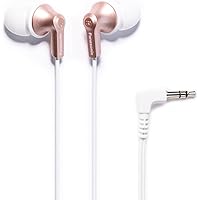 ErgoFit Wired Earbuds, In-Ear Headphones with Dynamic Crystal-Clear Sound and Ergonomic Custom-Fit Earpieces (S/M/L), 3.5mm Jack for Phones and Laptops, No Mic - RP-HJE120-N (Rose Gold)