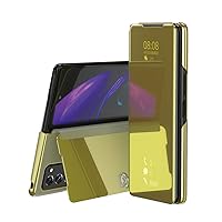 Mirror Clear View Stand Flip Case for Samsung Galaxy Z Fold 2 3 4 5 W21 W22 W23 W24 Full Cover Folding Plathing Phone Cover,Gold,for Galaxy Z Fold 5