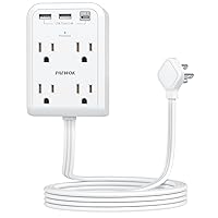 Flat Electrical Outlet Extender with USB C Ports, 4 Outlet 3 USB Wall Plug, Ultra Flat 6 ft Thin Extension Cord, Flat Plug Power Strip Surge Protector for Home, Office. White