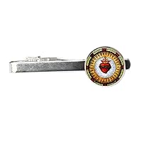 Sacred Heart Tie Clip Art Photo Sacred Heart of Jesus Tie Pin Christian Jewelry Handmade Jewelry，PU163 (Silver)