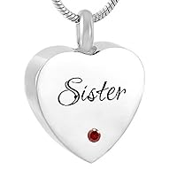 Personalized Heart Necklace Birthstone Sister Pendant Cremation Urn Necklace Keepsake Jewelry