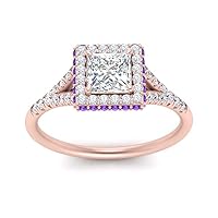 Choose Your Gemstone Split Shank Halo Diamond CZ Ring Rose Gold Plated Princess Shape Halo Engagement Rings Everyday Jewelry Wedding Jewelry Handmade Gifts for Wife US Size 4 to 12