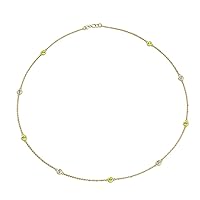 Peridot & Natural Diamond by Yard 9 Station Necklace (SI2-I1, G-H) 0.40 ctw 14K Yellow Gold