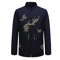 Dragon Men Shirts Tangsuit Traditional Chinese Clothing for Men Stand Collar Long Sleeve Shirt Top