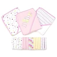 Spasilk Bath Hooded Towels & Washcloths Set for Babies, 23-Piece Gift Set, Pink
