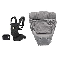 Ergobaby Omni 360 All-Position Baby Carrier for Newborn to Toddler with Lumbar Support (7-45 Pounds), Pure Black, 1 Count (Pack of 1) & Easy Snug Infant Insert, Grey, Premium Cotton