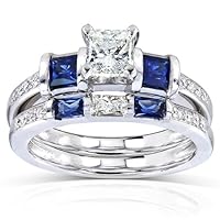 Kobelli Blue Sapphire and Diamond Bridal Ring Set 1 1/4 Carat (ctw) in 14k White Gold