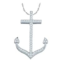 10kt White Gold Womens Round Diamond Anchor Nautical Pendant 1/6 Cttw