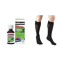 Robitussin Maximum Strength Nighttime Cough DM Max Adult Formula with Truform Sheer Compression Stockings Women's Knee High 20 Denier Black Medium