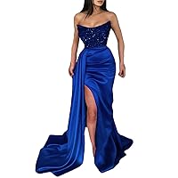 Strapless Long Mermaid Prom Evening Dresses Glitter Homecoming Party Gown with Overskirt