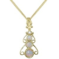 LBG 18k Yellow Gold Natural Opal & Diamond Womens Bohemian Pendant & Chain - Choice of Chain lengths
