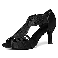 HIPPOSEUS Women's Latin Dance Shoes Slip on Ballroom Salsa Bachata Performance Practice Dancer Shoes,Model D5