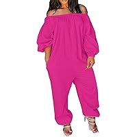 Plus Size Jumpsuits for Women Dressy Summer Sexy Off The Shoulder Romper Casual Puff Sleeve Harem Formal Jumpsuits