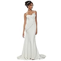 Mermaid Wedding Dress for Bride Female Crepe Elegant Bridal Dress White 3D Flower with Chapel Train