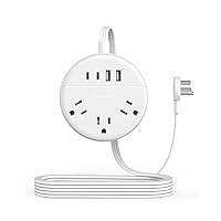 Flat Extension Cord 10 ft, NTONPOWER Ultra Thin Flat Plug Power Strip Under Carpet with 4 USB Ports(2 USB C Port) 3 Outlets, Mountable, Compact for Home Office, Travel, Cruise Ship, Dorm Room, White