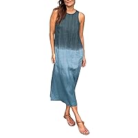 Women Casual Loose Gradient Sundress Sleeveless Split Maxi Long Beach Shirt Dress Travel Vacation 2024 Summer Outfits