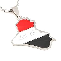 Stainless Steel Republic of Iraq Map Flag Pendant Necklace Jewelry Maps of Iraq Necklaces