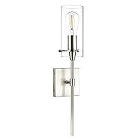 Linea di Liara Effimero Brushed Nickel Modern Wall Sconce Wall Lighting Bathroom Light Fixtures Farmhouse Wall Sconce Light Indoor Bedroom Bathroom Vanity Wall Sconces, Clear Glass Shade, UL Listed