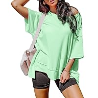 Women's Summer Oversized T Shirts Crewneck Short Sleeve Loose Fit Tee High Low Hem Casual Blouses Tops