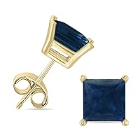 4MM Square Shape Natural Gemstone Earrings in 14K White Gold and 14K Yellow Gold (Available in Emerald, Ruby, Sapphire, and More)