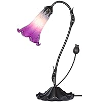 Bieye L10849 Lily Flower Blown Glass Accent Table Lamp for Living Room Bedroom Decoration (1-Light, Purple)