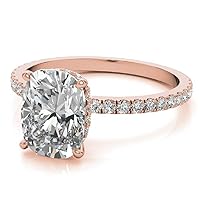 10K Solid Rose Gold Handmade Engagement Rings 3.0 CT Elongated Cushion Cut Moissanite Diamond Solitaire Wedding/Bridal Ring for Wife, Promise Rings